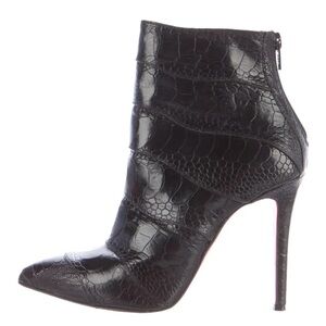 Christian Louboutin Zermadame 120 Black Ostrich Leather Pointed Toe Ankle Boots